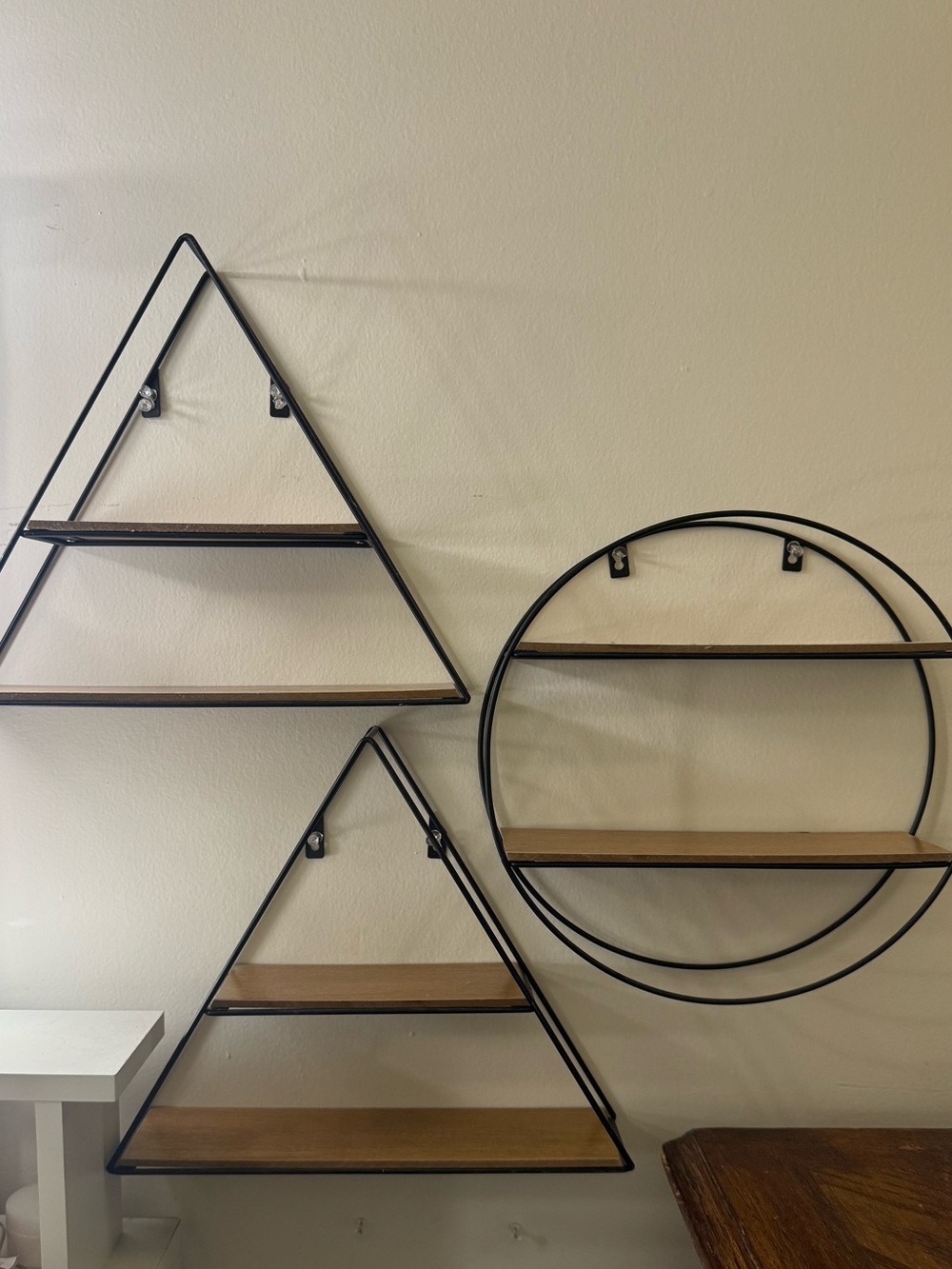 Black Metal and Wood Geometric Wall Shelves - Picture 5 of 5